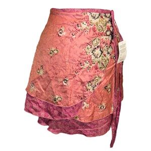 Reversible Silk Wrap Skirt Asymmetrical Wrap Mini Skirt